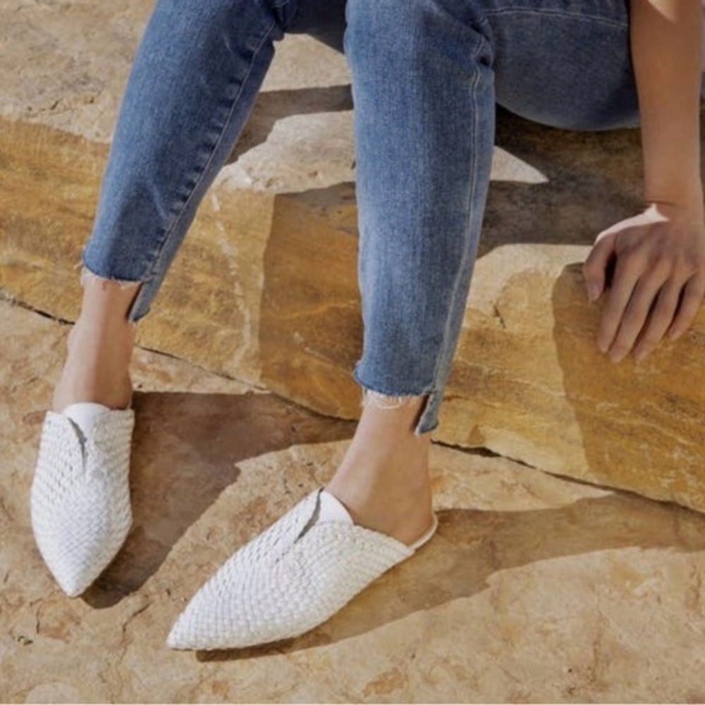 Neil J Rodgers MONTANA Woven Slides/Mules Handmade White Kidskin *Italy*